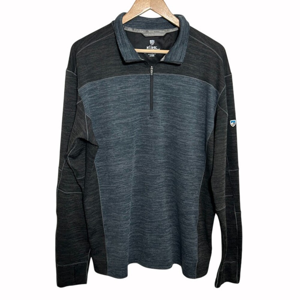 Kuhl Ryzer Pullover Mens XL Blue Gray 1/4 Zip Stretch Knit Hiking Performance